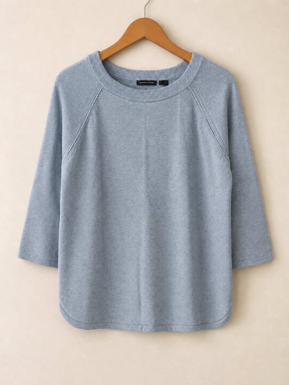 Jeanne Pierre 100% Cotton Sweater Large Blue Raglan Knit 3/4 Sleeve Lightweight - Picture 2 of 6